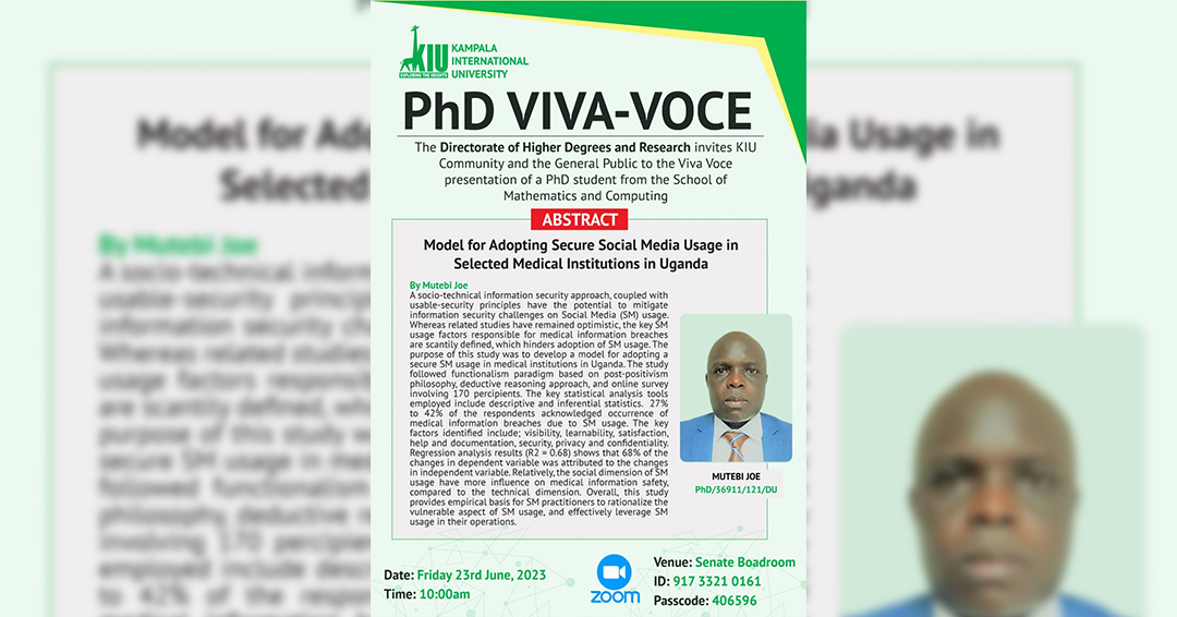 Directorate Of Higher Degrees And Research To Hold Phd Viva Voce On June 23rd, 2023